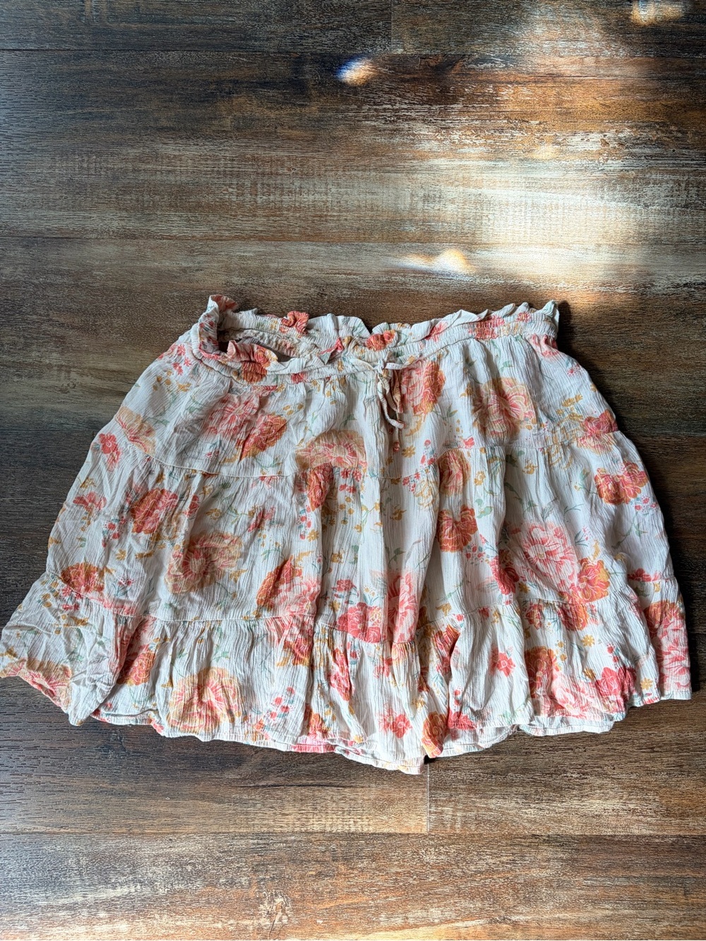 SO Coral and Cream Floral Tiered Ruffle Short Romantic, Cottagecore Skirt